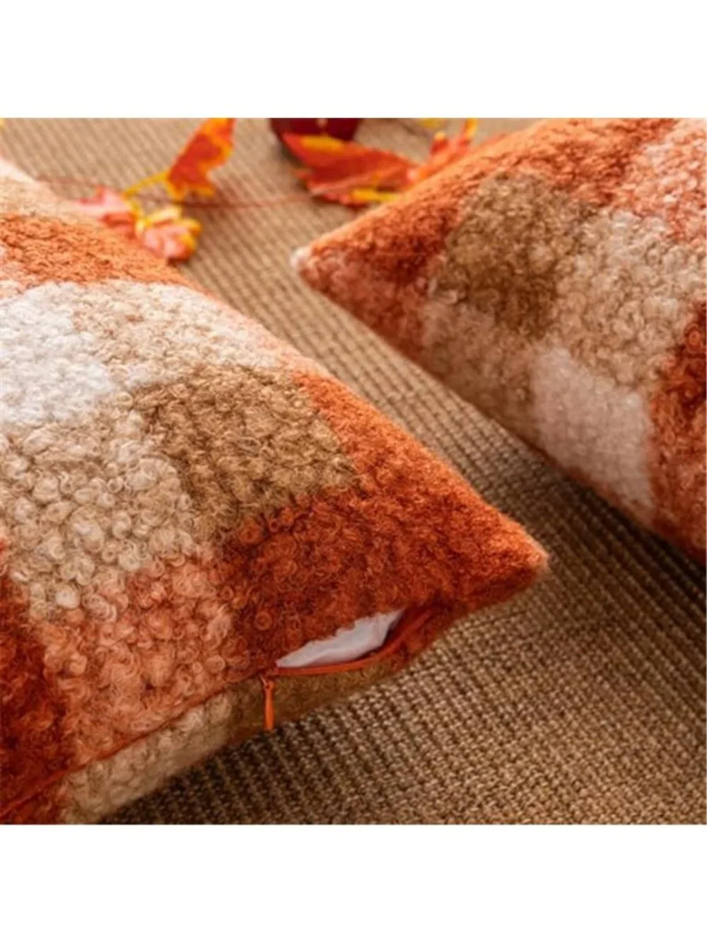 Plaid Fall Throw Pillow Covers Orange 18x18 Inch Set of 2